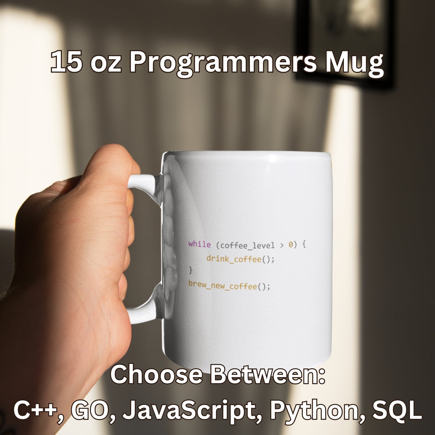 15 oz Black and White Coding Coffee Mug β JavaScript, Python, C++, SQL, Golang Design β Perfect Gift for Programmers, Software Developers, and Tech Enthusiasts