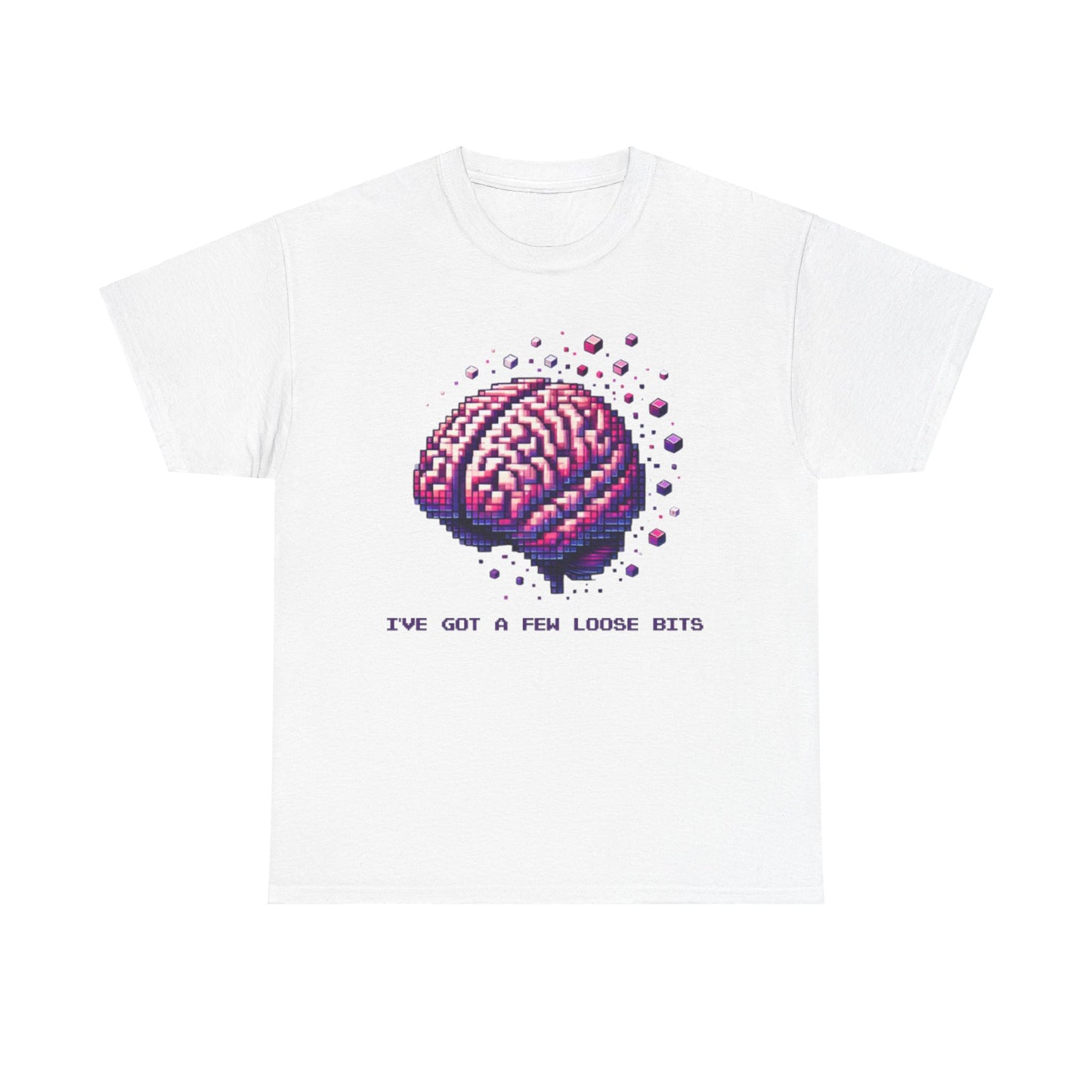 Pixel Art Brain Tee - 'Loose Bits' Unisex Heavy Cotton T-Shirt - Retro Tech Shirt, Geeky Gift, Nerdy Humor, Cyber Style Top for All